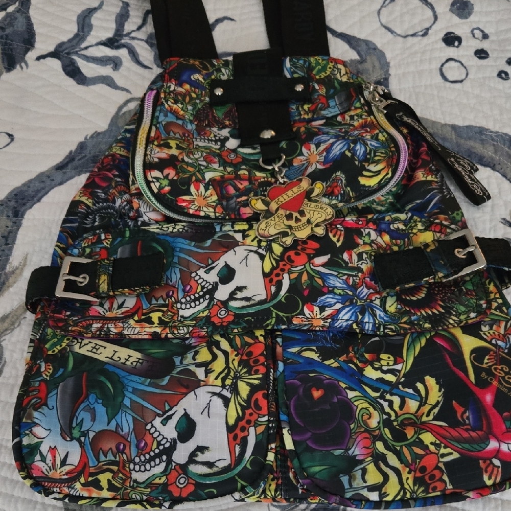 Ed Hardy Colorful Skull Backpack